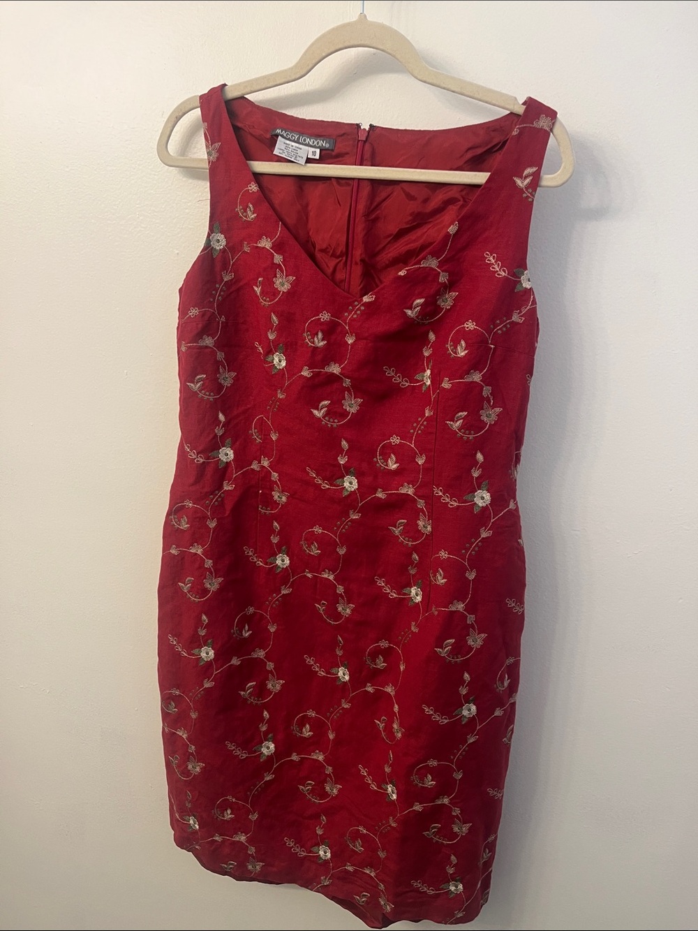 Vintage Maggy London Sleeveless Embroidered Dress
